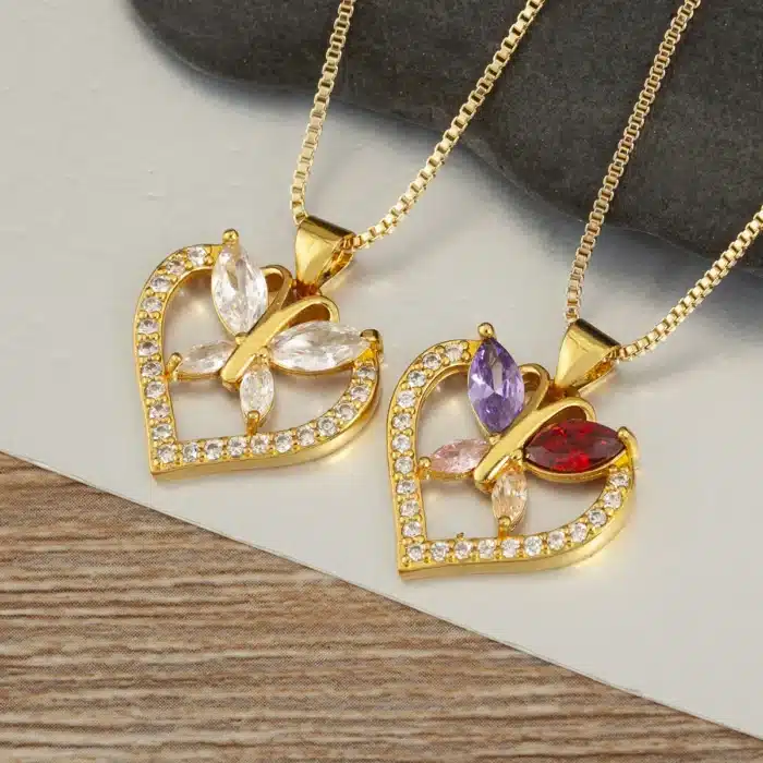 Collier coeur papillon brillant femme 1