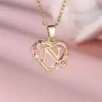 Collier femme coeur fleuri personnalisé 3