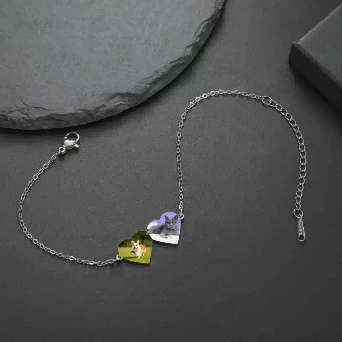 Bracelets couple personnalisés avec photo et coeur 3