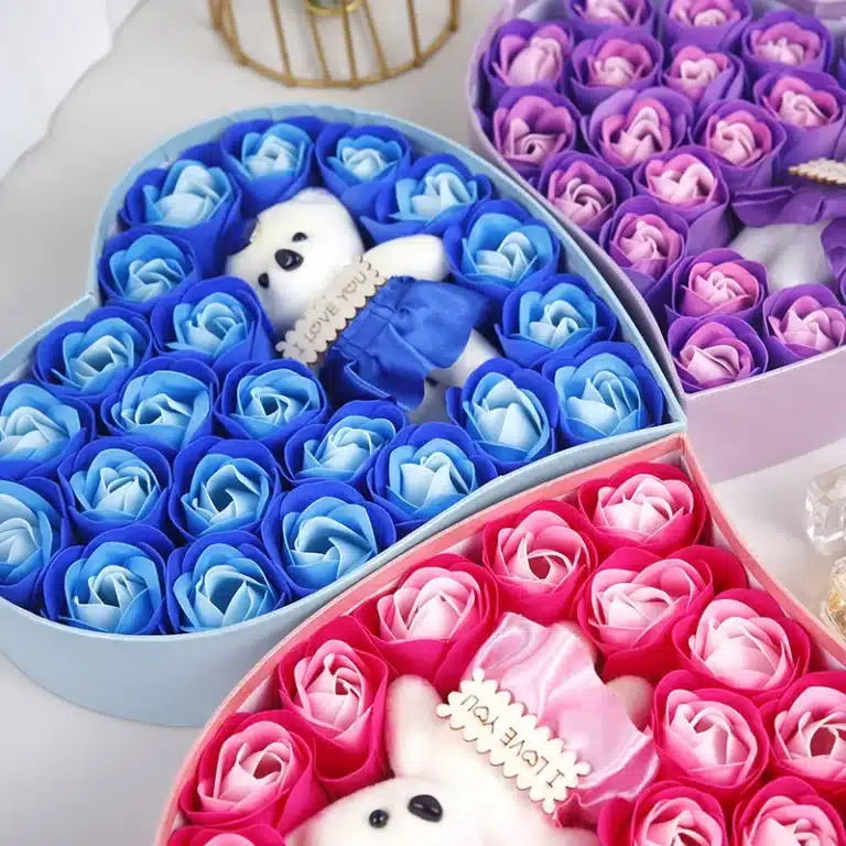 Rose éternelle boite coeur avec nounours 2