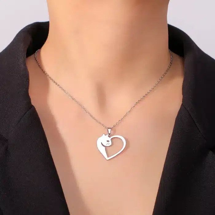 Collier couple chaton en forme de coeur 4