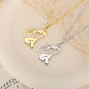 Collier couple femme personnalisé chaton mignon