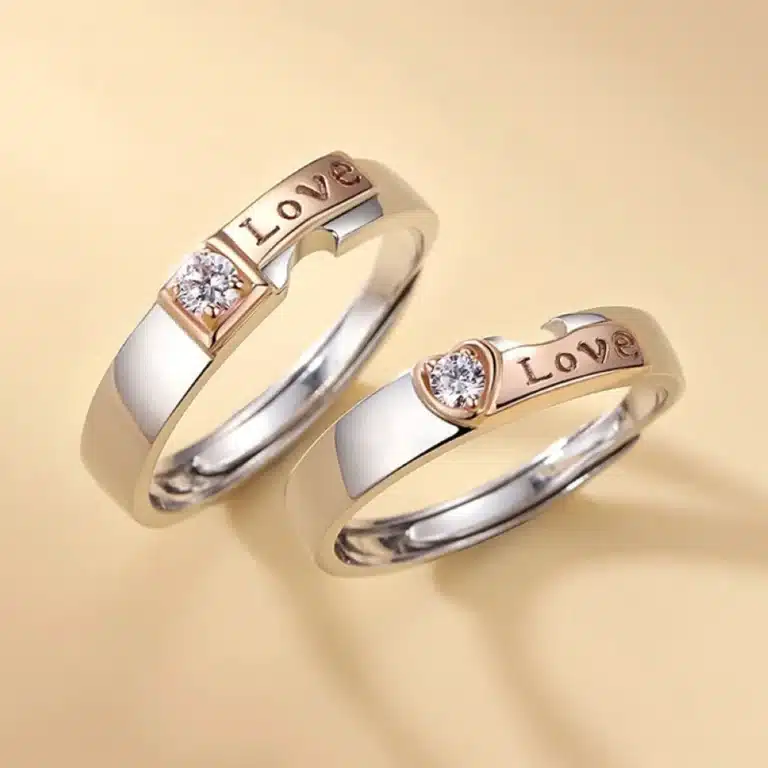 Bagues de couple ajustables argent et cuivre 1