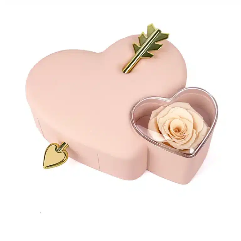 Boite coeur rose rose éternelle avec collier gravé 2