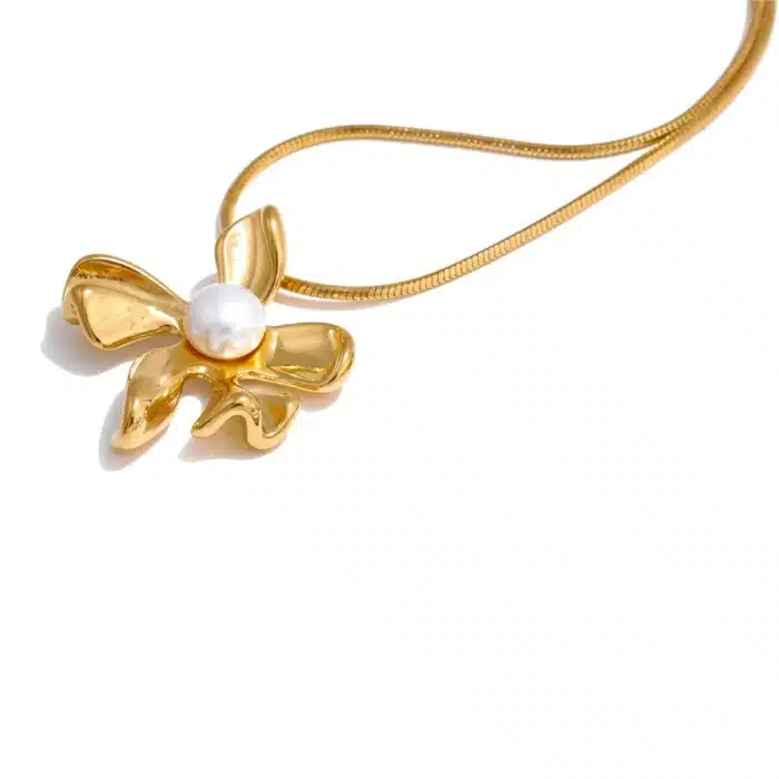 Collier couple femme fleur avec perle 8