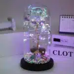 Rose éternelle lumineuse colorée sous cloche 3