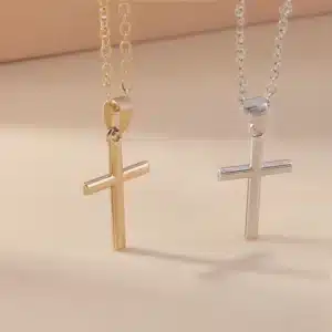 Duo colliers couple croix argent et doré 1