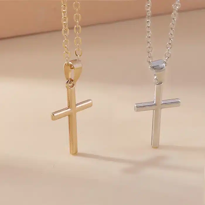 Duo colliers couple croix argent et doré 1