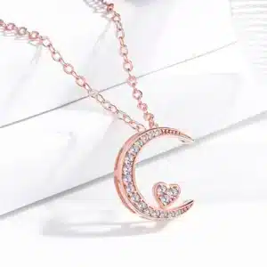 Collier lune coeur rose femme 1