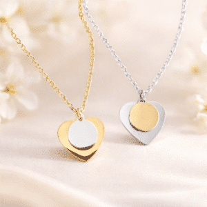 Collier couple coeur argent doré