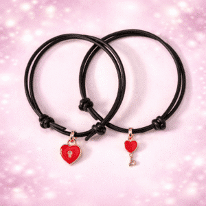 Bracelet couple coeur avec serrure et clé