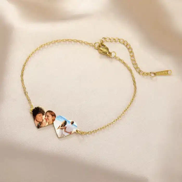 Bracelets couple personnalisés avec photo et coeur 4