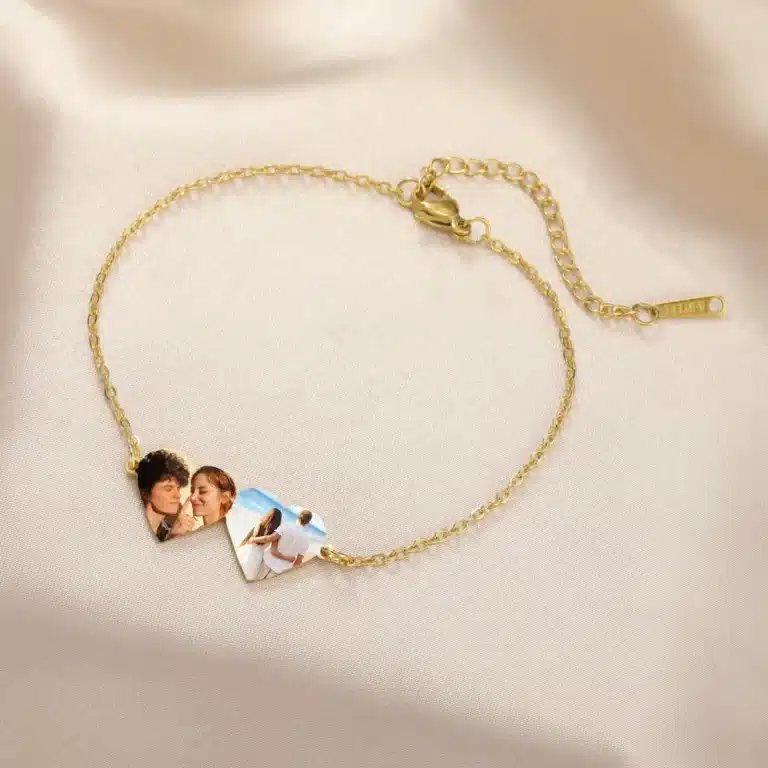 Bracelets couple personnalisés avec photo et coeur 4