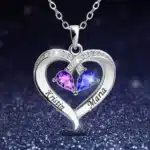 Collier coeur personnalisé avec pierre de naissance femme 2