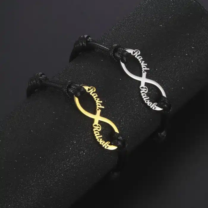 Bracelet couple infini argent et doré personnalisé 1