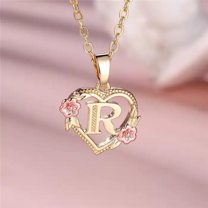 Collier femme coeur fleuri personnalisé 4