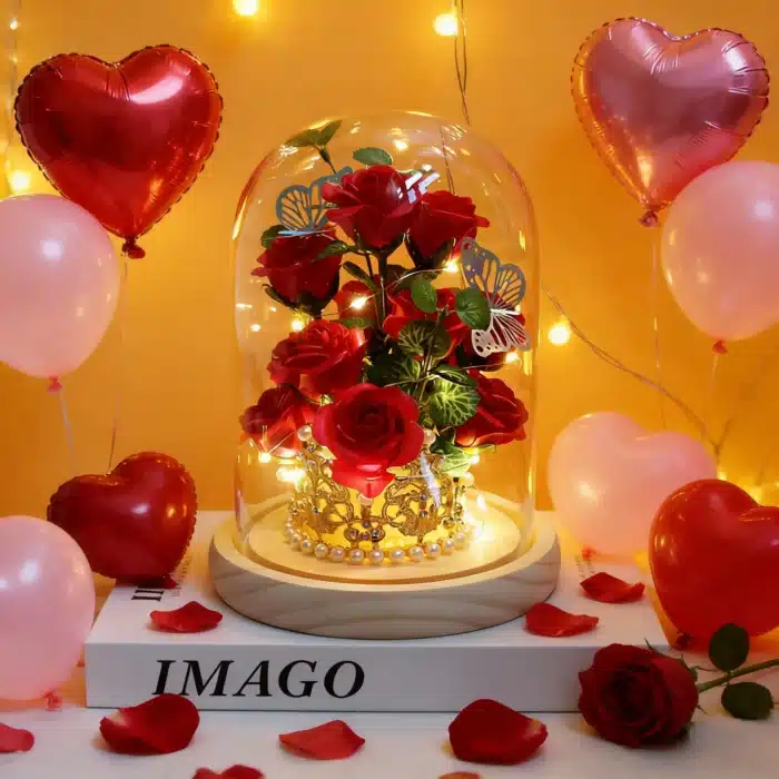 Rose éternelle cloche avec papillons 5