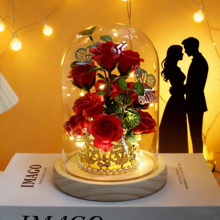 Rose éternelle cloche avec papillons 2