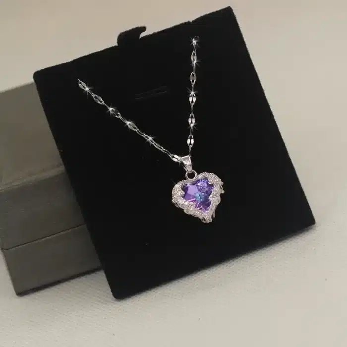 Collier couple femme coeur violet 1