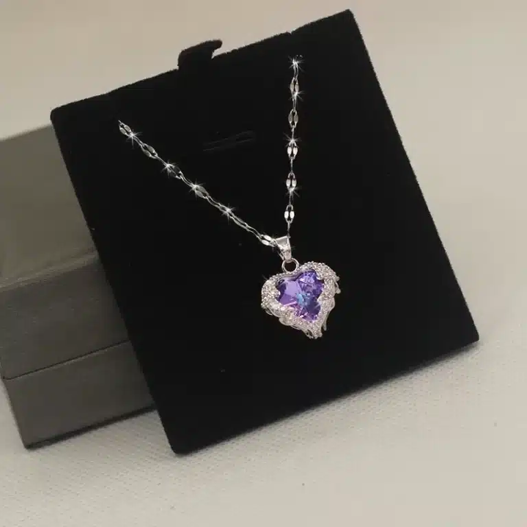 Collier couple femme coeur violet 1