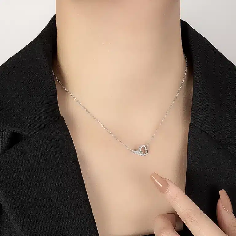 Collier couple double coeur brillant 2