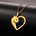 Collier couple chaton en forme de coeur 1