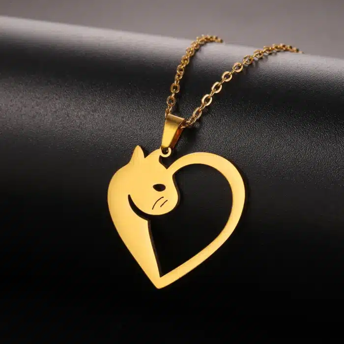 Collier couple chaton en forme de coeur 1