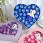 Rose éternelle boite coeur avec nounours 1