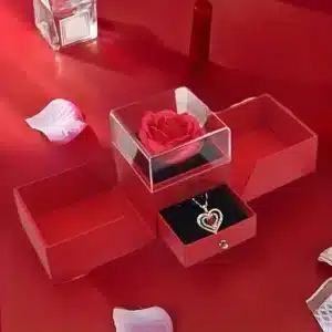 Boite à bijoux double avec rose éternelle et collier pour femme 2
