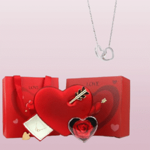 Boite coeur rouge rose éternelle avec collier gravé