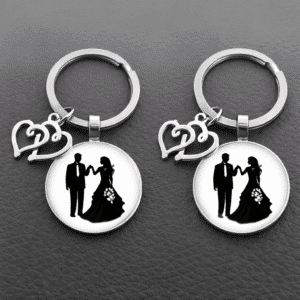 Porte-clés couple mariage noir et blanc