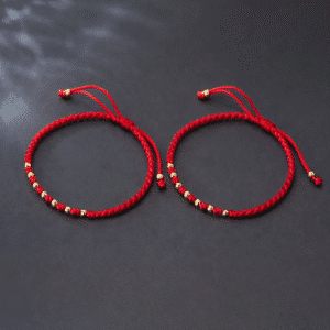 Bracelet couple cordon rouge avec perles