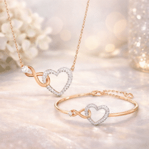 Ensemble collier bracelet coeur infini pour femme