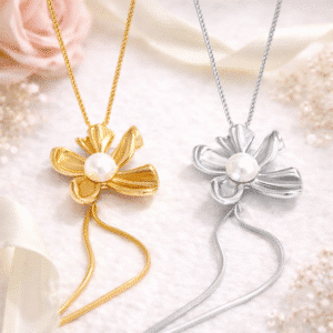 Collier couple femme fleur avec perle