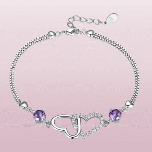 Bracelet couple coeur violet pour femme