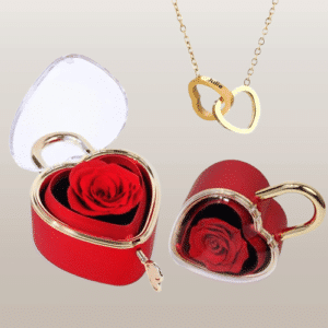 Rose éternelle coeur cadenas avec collier gravé femme