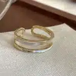 Bague femme dorée double rangs 1