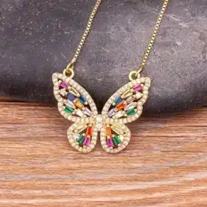 Collier femme papillon acier inoxydable multicolore 3