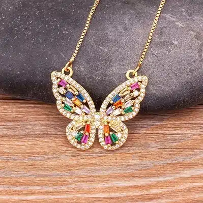 Collier femme papillon acier inoxydable multicolore 3