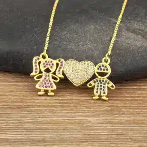 Collier femme couple strass rose et bleu 1