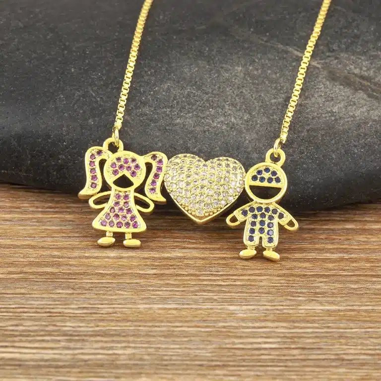 Collier femme couple strass rose et bleu 1
