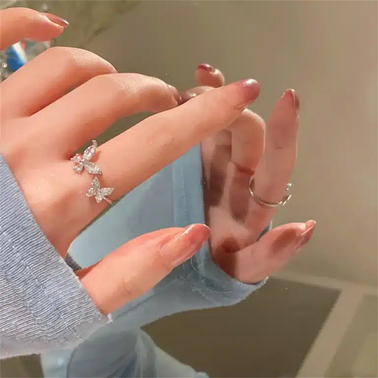 Bague femme double papillons brillants 3