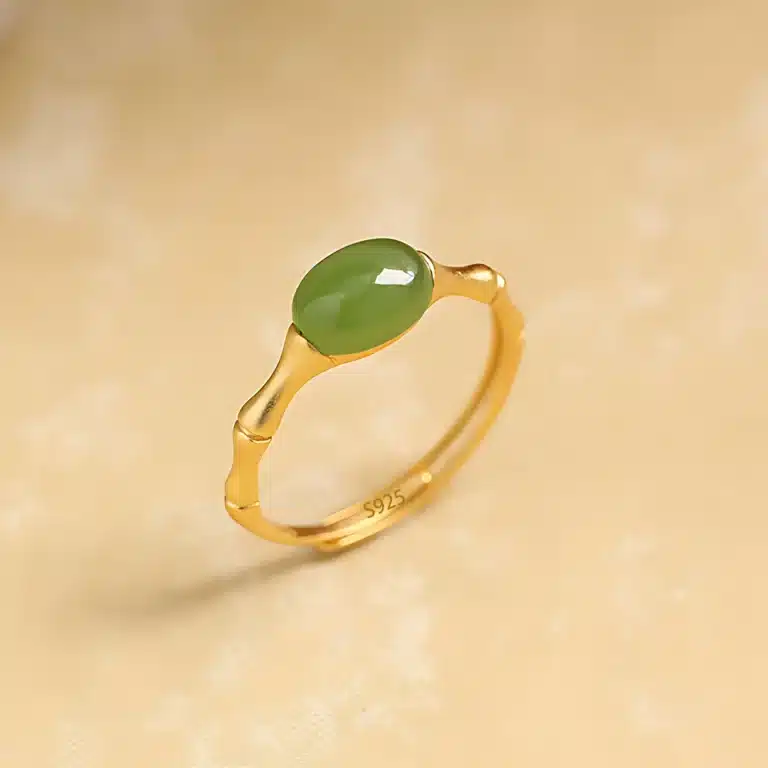 Bague femme bambou pierre verte 1