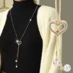 Collier long femme coeur ajouré brillant 1