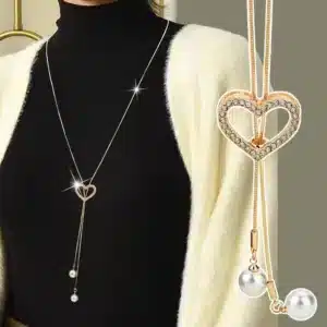 Collier long femme coeur ajouré brillant 1