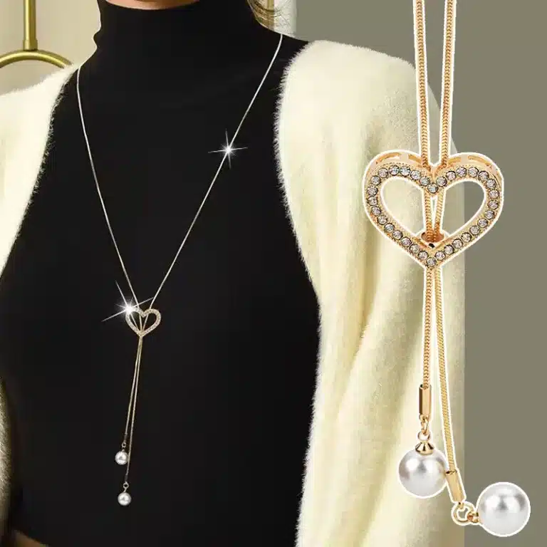 Collier long femme coeur ajouré brillant 1