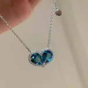 Collier femme ras de cou coeur bleu 1