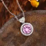 Collier femme pierre rose cœur strass 1