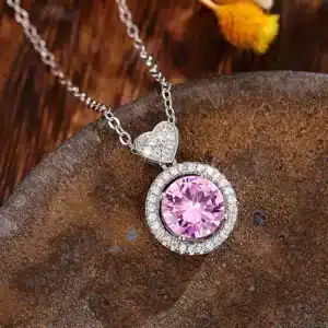 Collier femme pierre rose cœur strass 1
