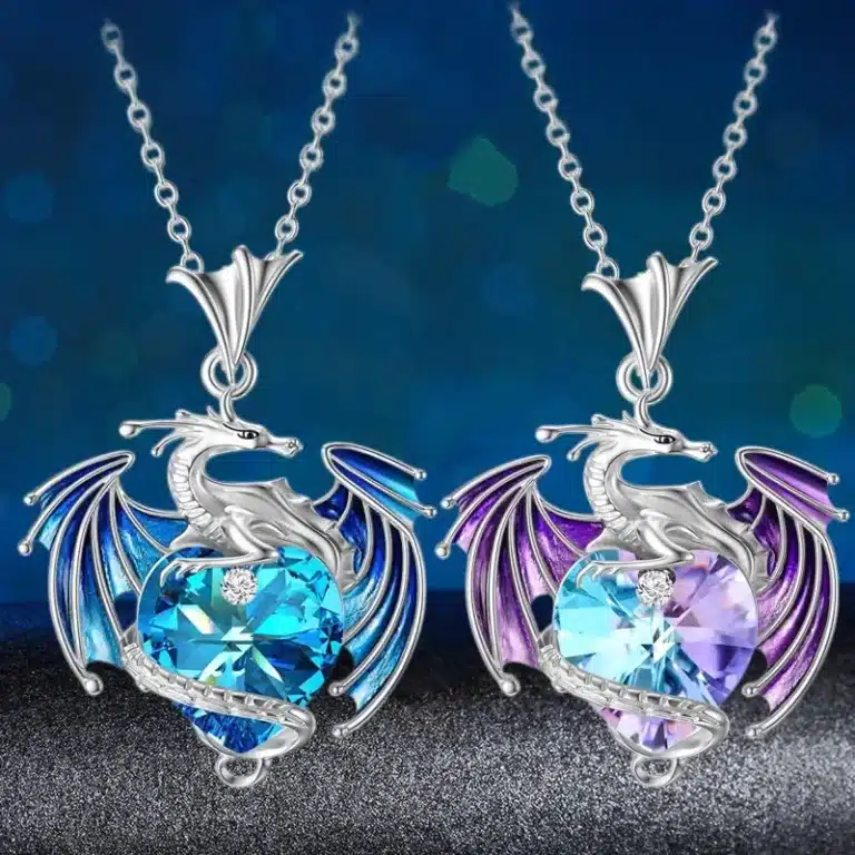 Collier femme dragon brillant coloré avec coeur 1